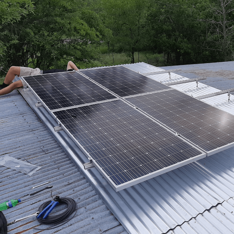 Solar panel installation on roof